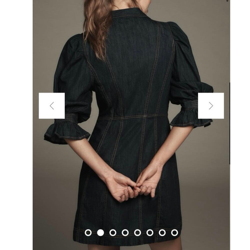 💕Anthropologie Dark Blue Denim Puff Sleeve Dress size 6 - Picture 4 of 6